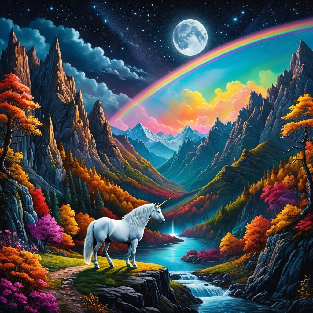 Majestic Unicorn by River in Autumn Landscape
