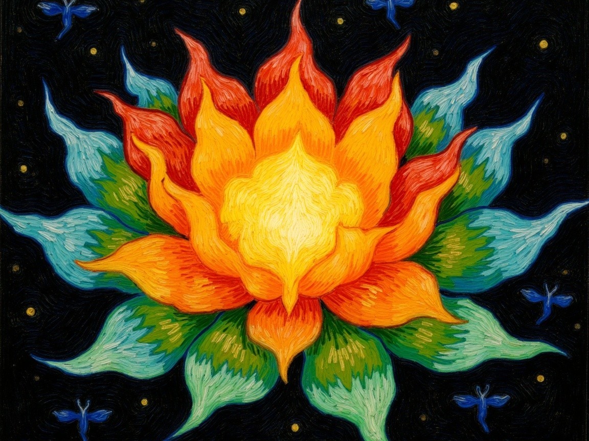 Vibrant Lotus Flower with Dragonflies on Dark Background