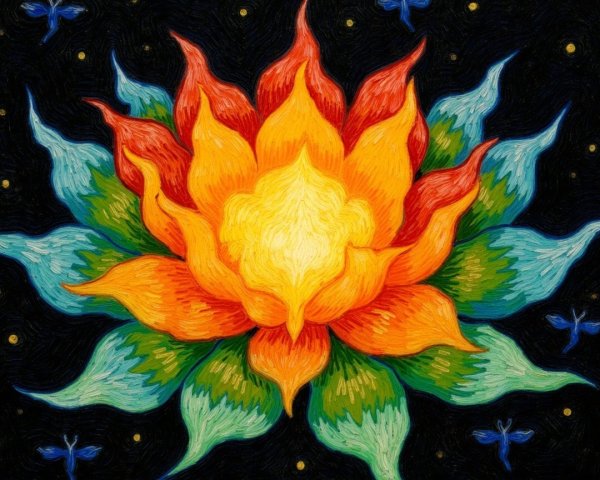 Vibrant Lotus Flower with Dragonflies on Dark Background