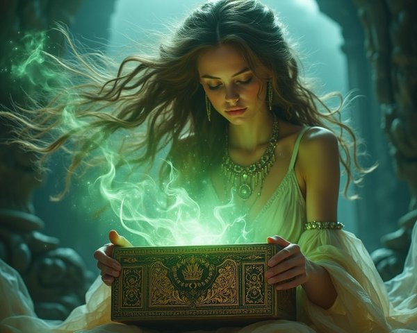 Mystical Woman in Enchanted Setting with Open Box