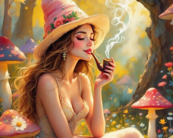 Whimsical Forest Scene with a Thoughtful Witch