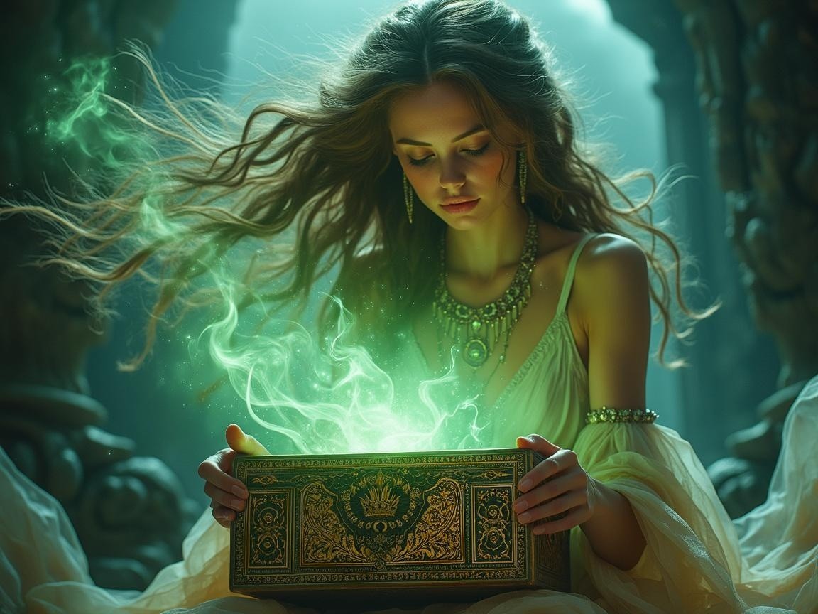 Mystical Woman in Enchanted Setting with Open Box