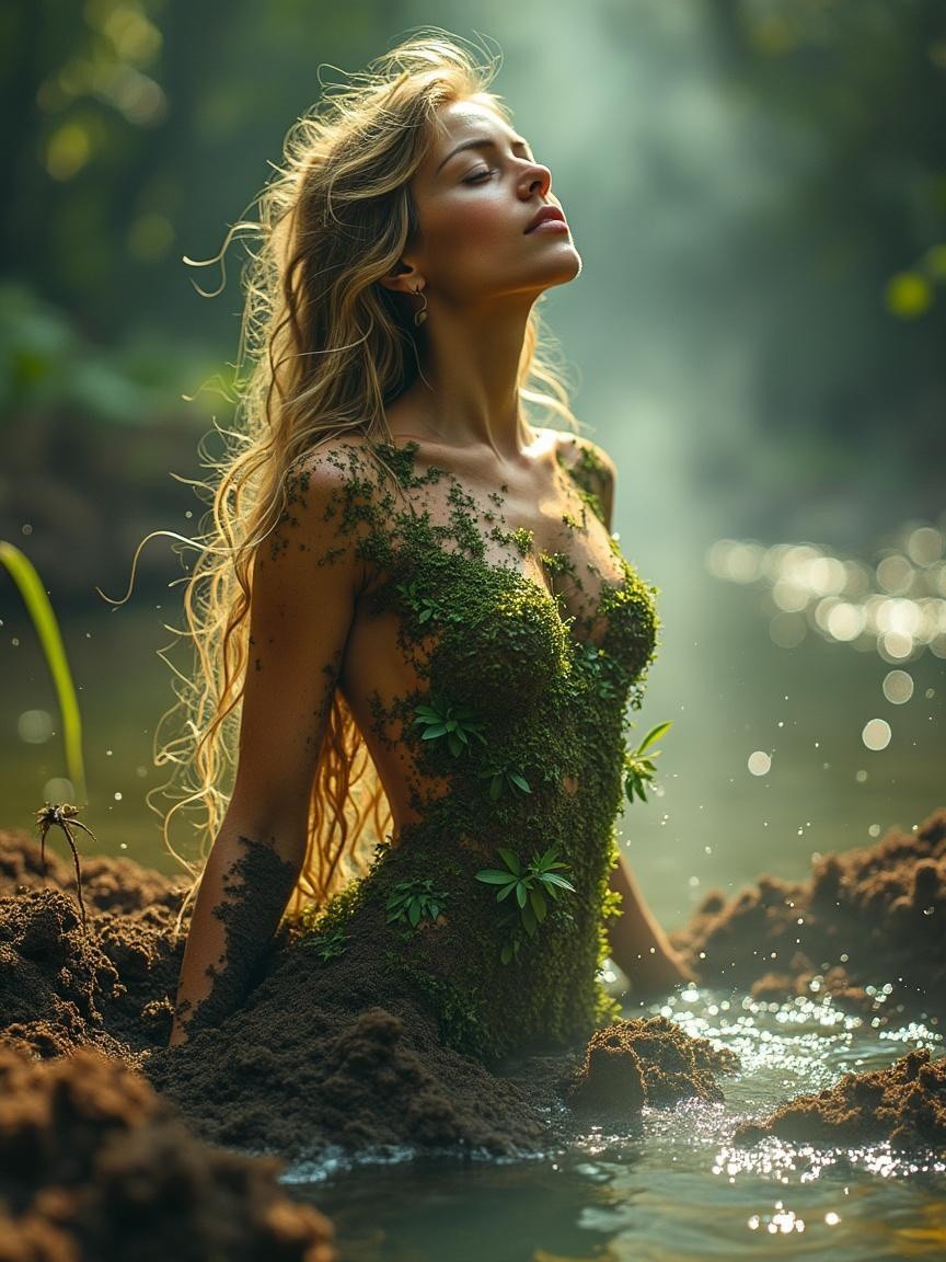 Woman in Forest Surrounded by Nature's Beauty