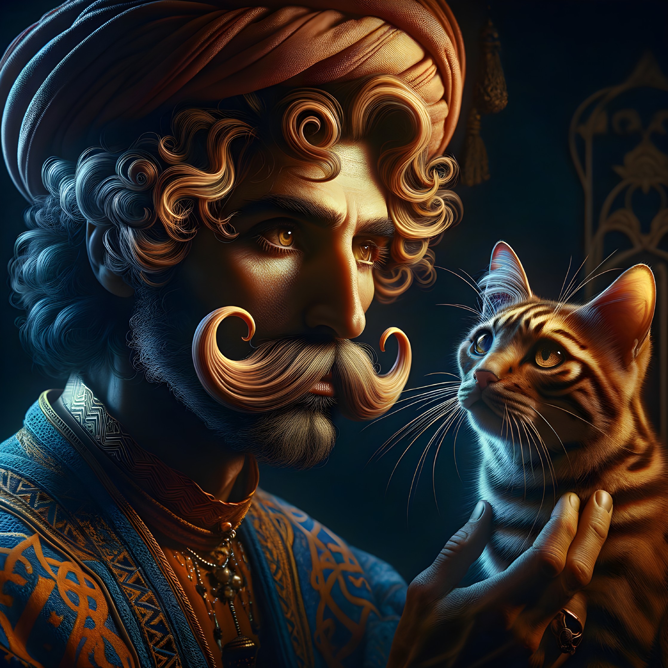 Portrait of a Man with Cat in Traditional Attire