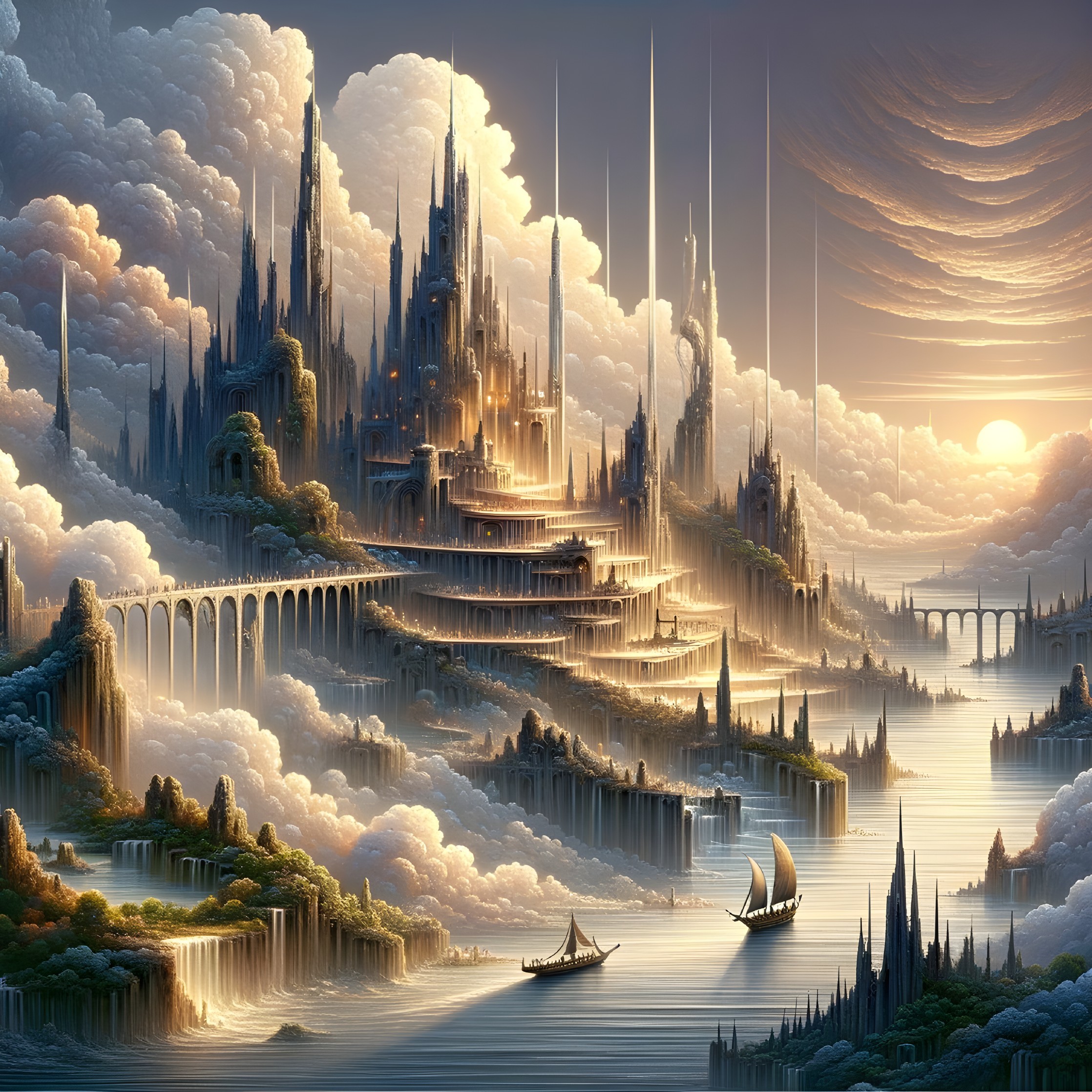 Fantastical Landscape with Castles and Waterfalls