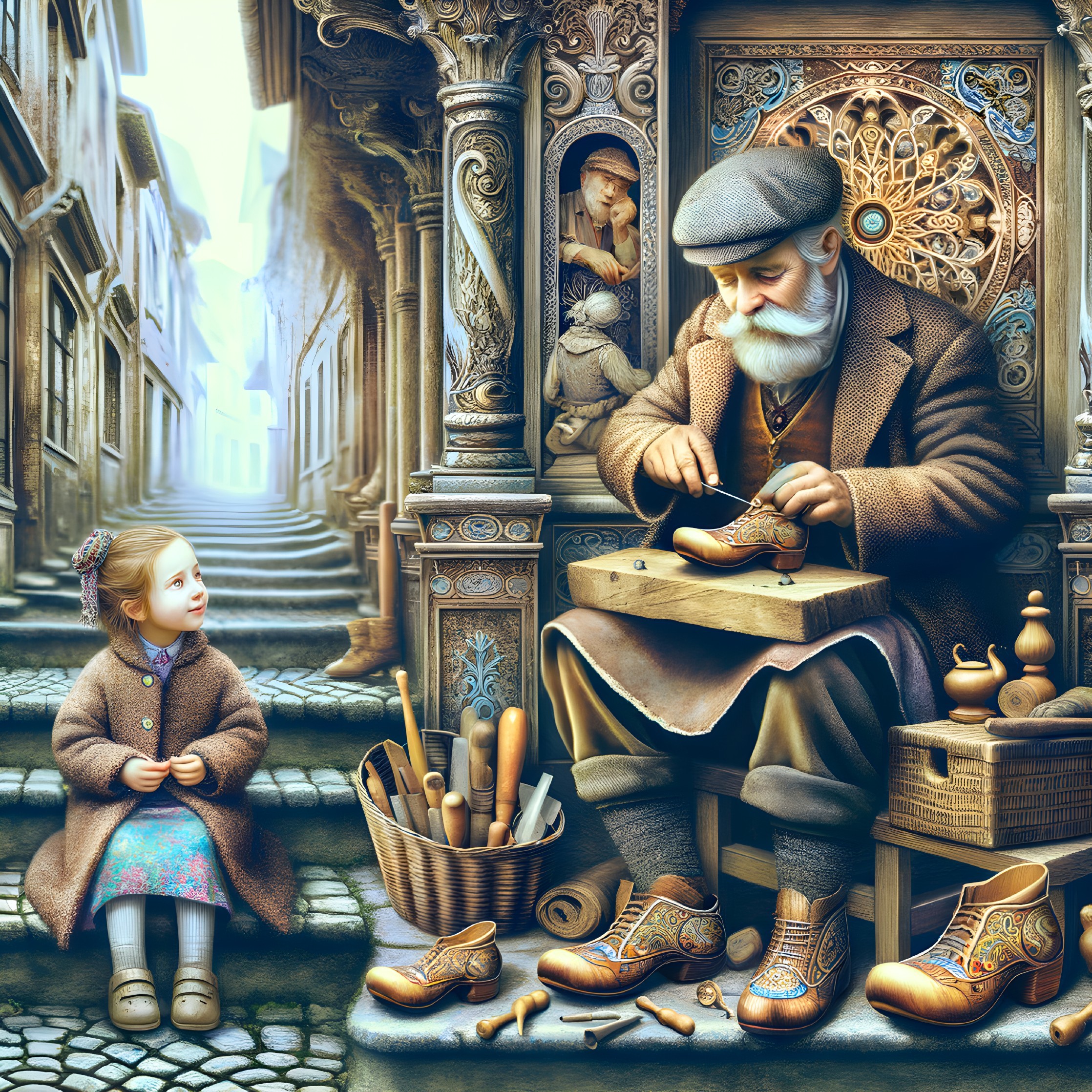 Elderly Cobbler Crafts Shoes on Cobblestone Street