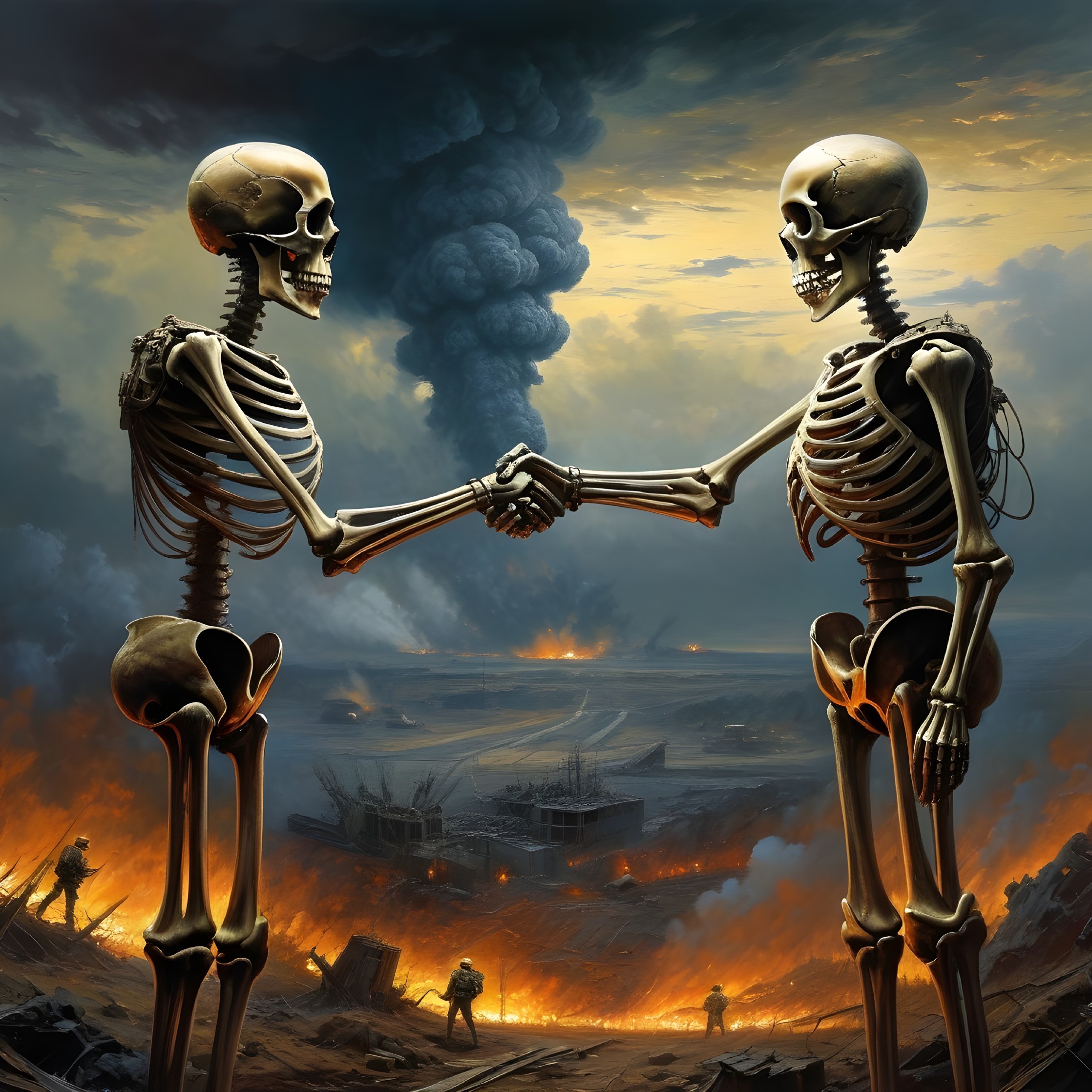 Skeletons Handshake in Post-Apocalyptic Landscape