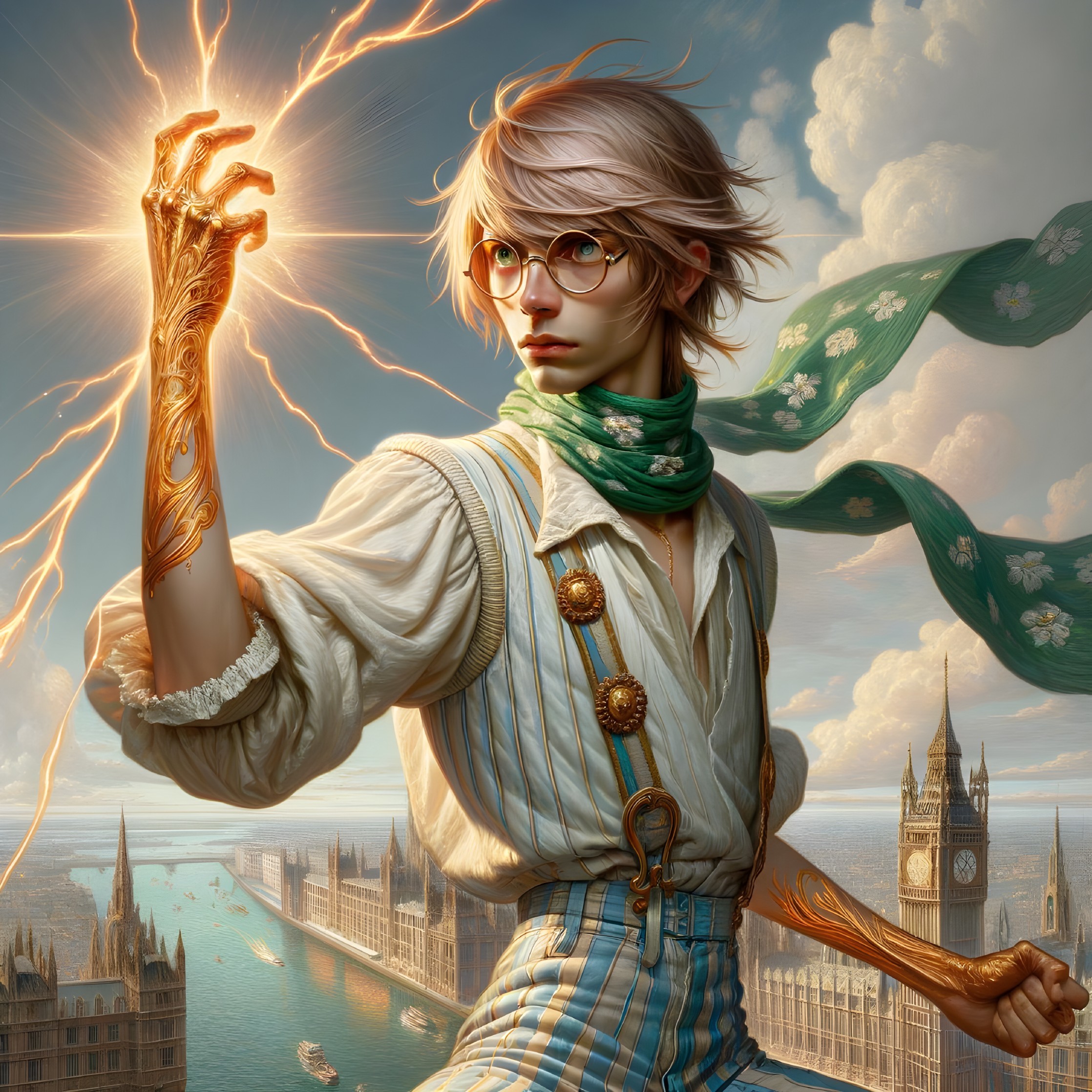 Ethereal Figure with Electric Power in London Backdrop