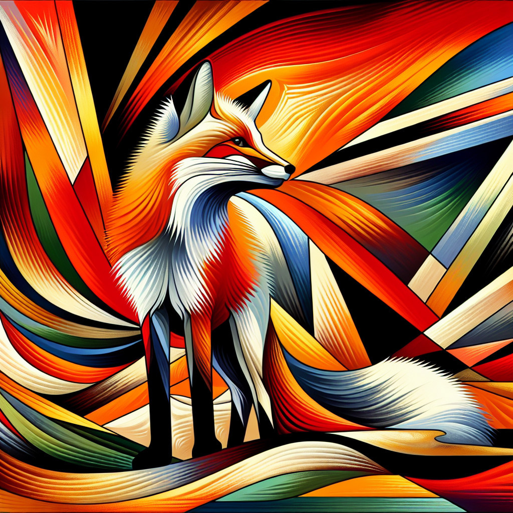 Vibrant Stylized Fox Against Colorful Abstract Background
