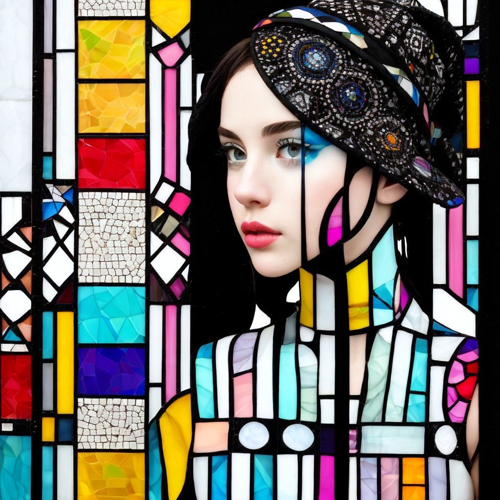 Portrait of a Woman in Vibrant Stained Glass Design