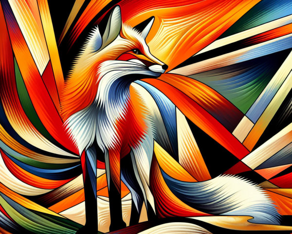 Vibrant Stylized Fox Against Colorful Abstract Background