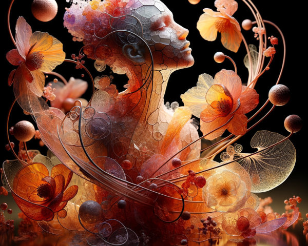Ethereal Female Sculpture with Flowers and Tendrils