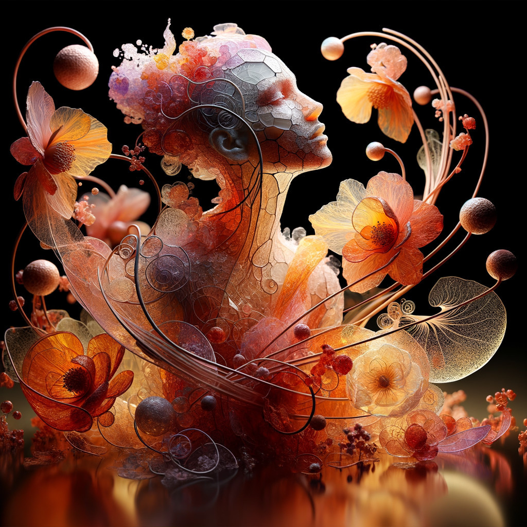 Ethereal Female Sculpture with Flowers and Tendrils