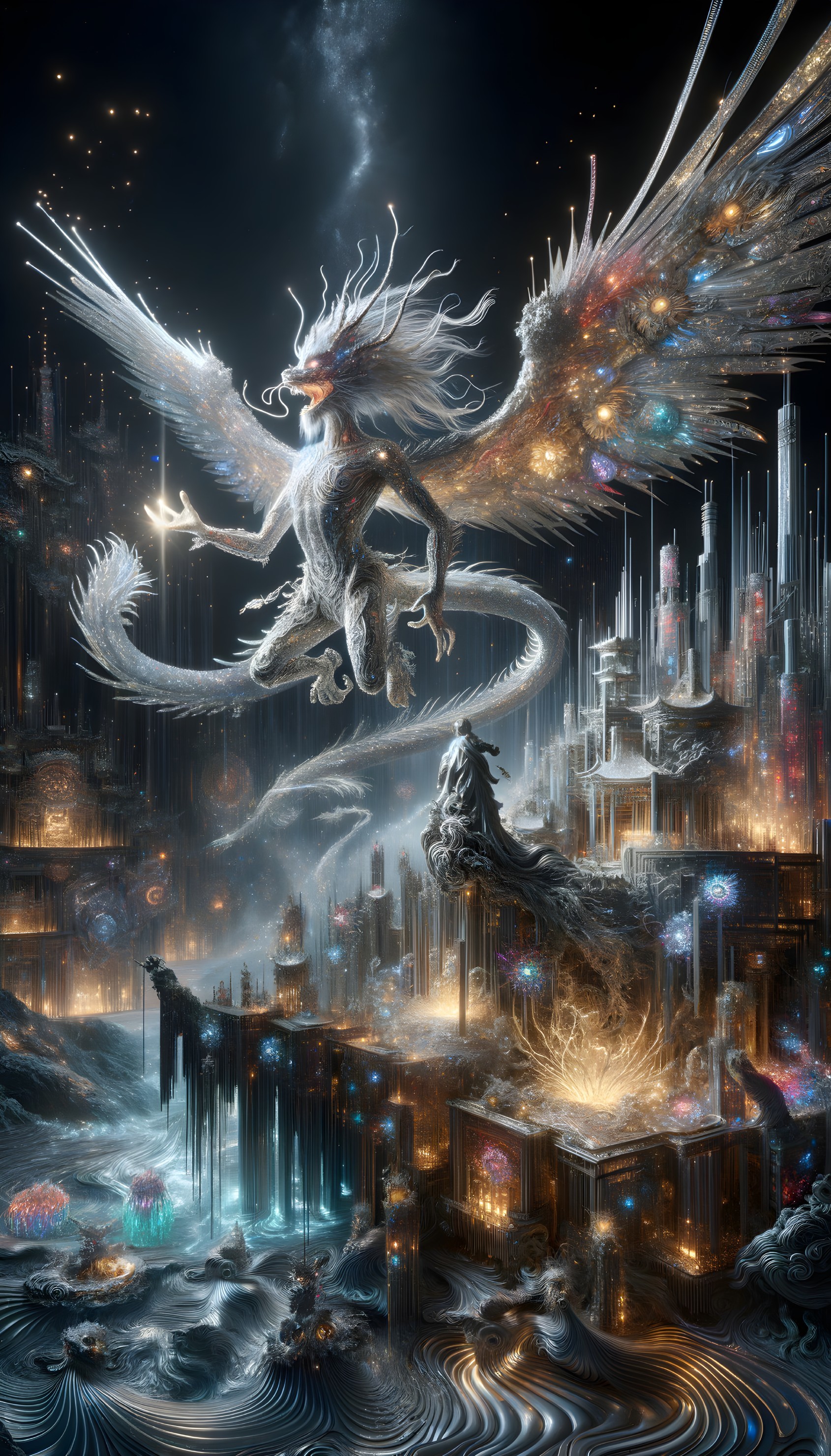 Majestic Creature in a Fantastical Cityscape Scene