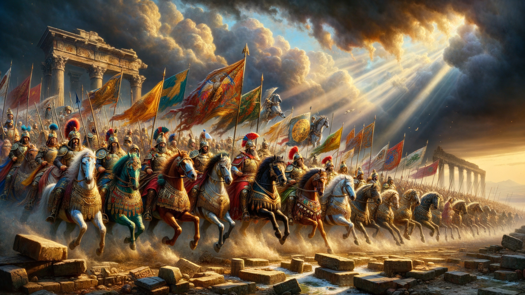 Ancient Army on Horseback in Dramatic Landscape