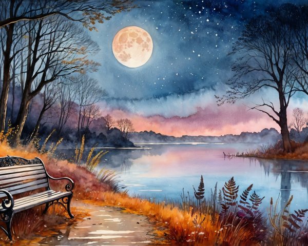 Tranquil Lakeside Scene at Dusk with Autumn Foliage