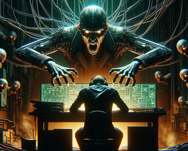 Futuristic Scene of a Figure Surrounded by Technology