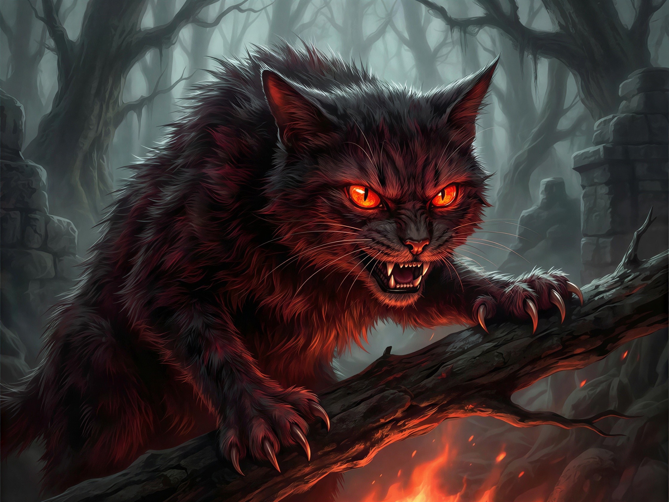 Hyperdetailed Fantasy Art of a Dark Feline Creature