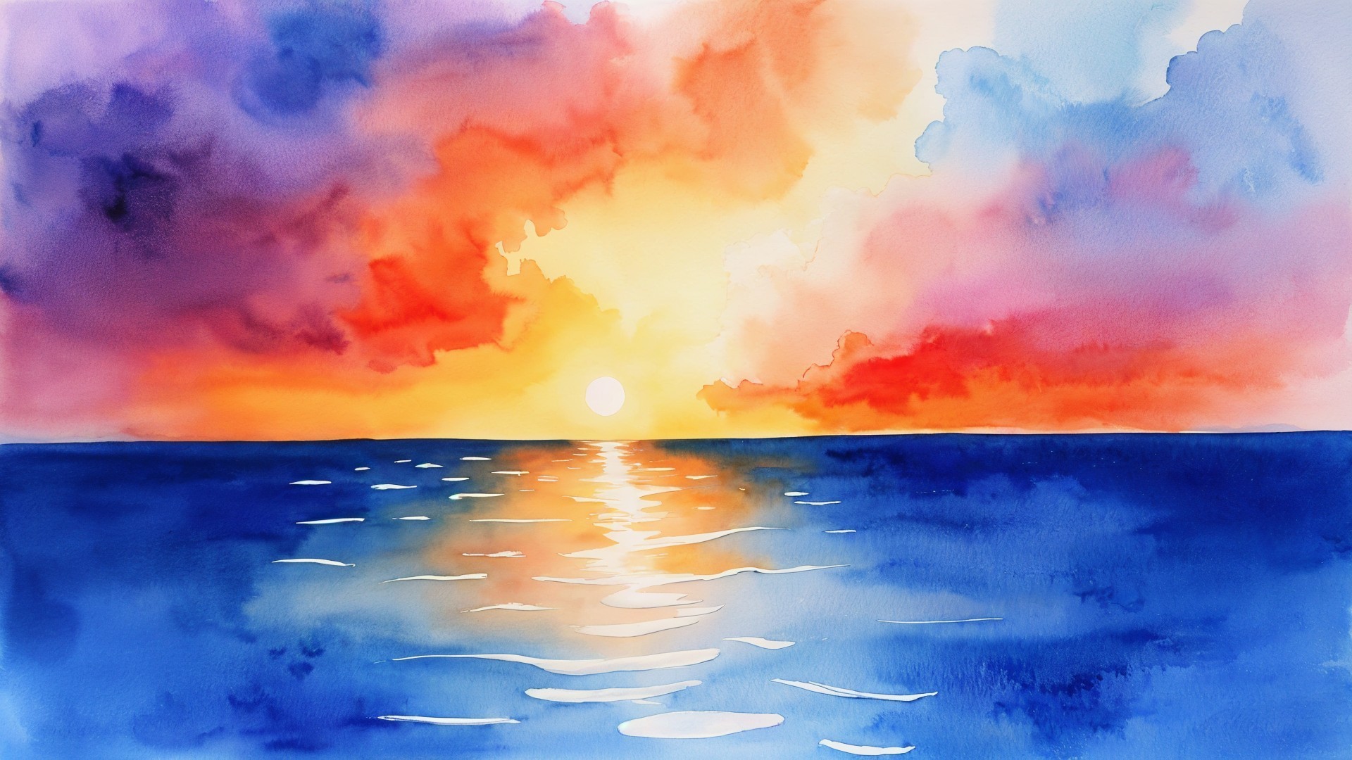 Vibrant Sunset Over Calm Sea with Reflective Waves