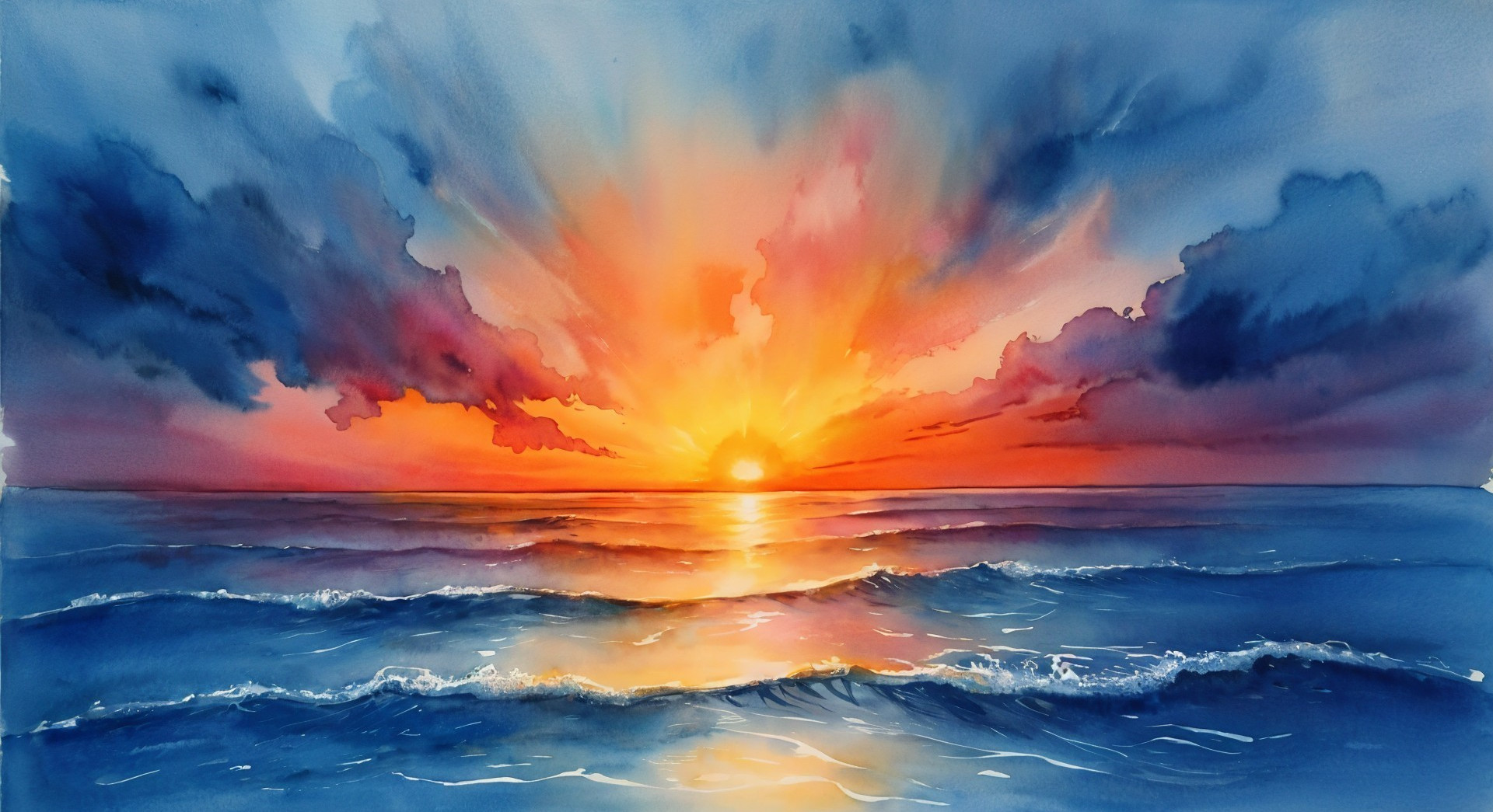 Vibrant Sunset Over Calm Ocean with Colorful Sky