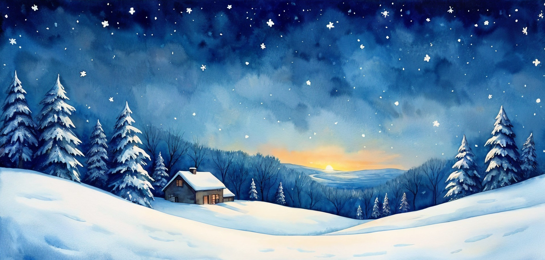 Cozy Cottage in Snowy Landscape at Dawn
