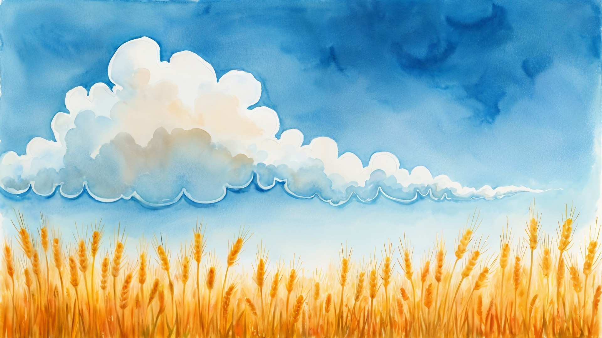 Serene Landscape with Blue Sky and Golden Wheat Stalks