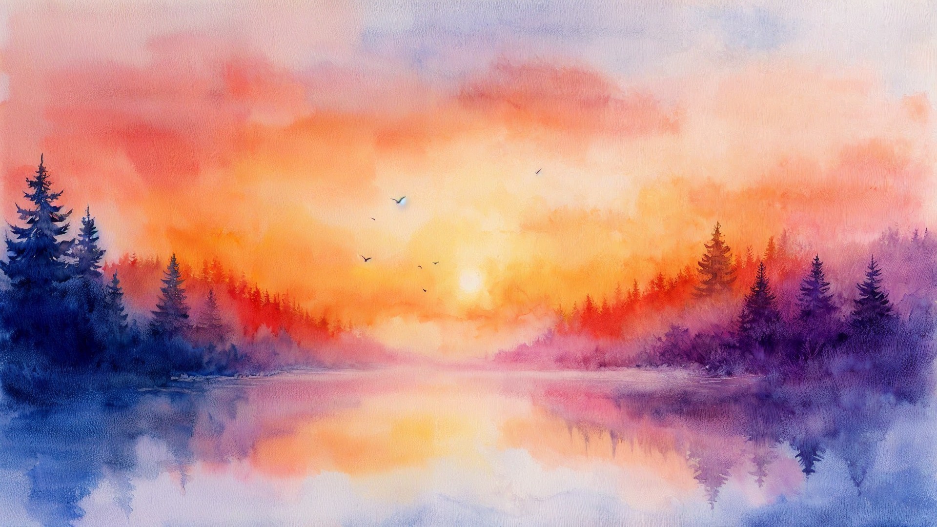 Tranquil Lake at Sunset in Soft Watercolors