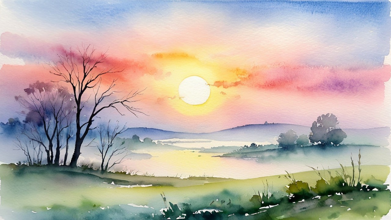 Tranquil Sunset Landscape with Silhouetted Trees