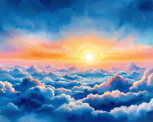 Vibrant Sunrise Over Colorful Clouds and Serene Sky