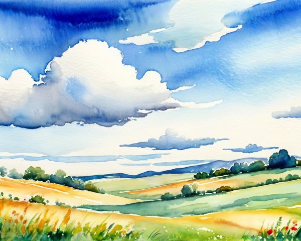 Serene Landscape of Rolling Hills and Wildflowers