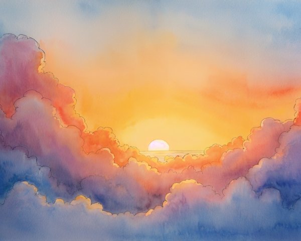 Vibrant Sunrise Over Fluffy Pastel Clouds