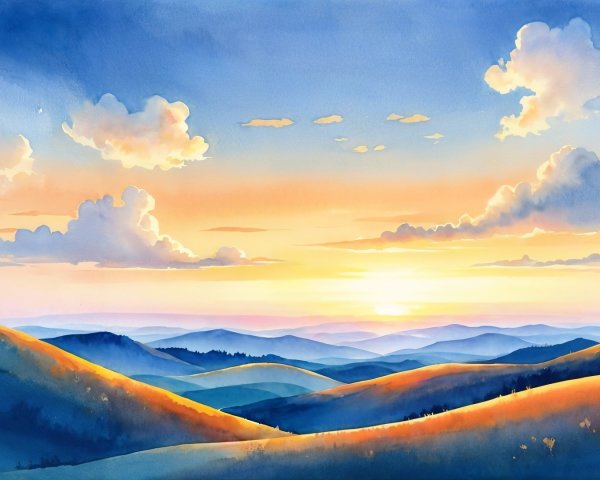 Serene Landscape of Rolling Hills at Sunrise