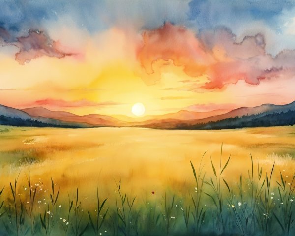 Serene Sunset Landscape with Vibrant Sky Colors