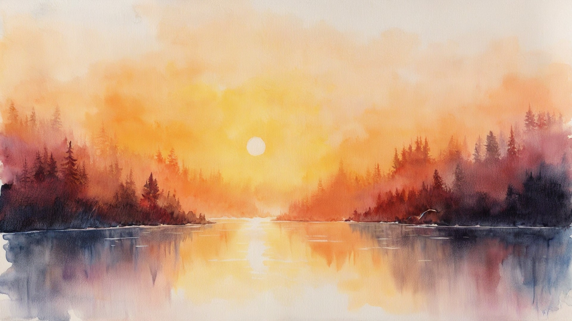 Serene Sunset Landscape with Vibrant Orange Sky