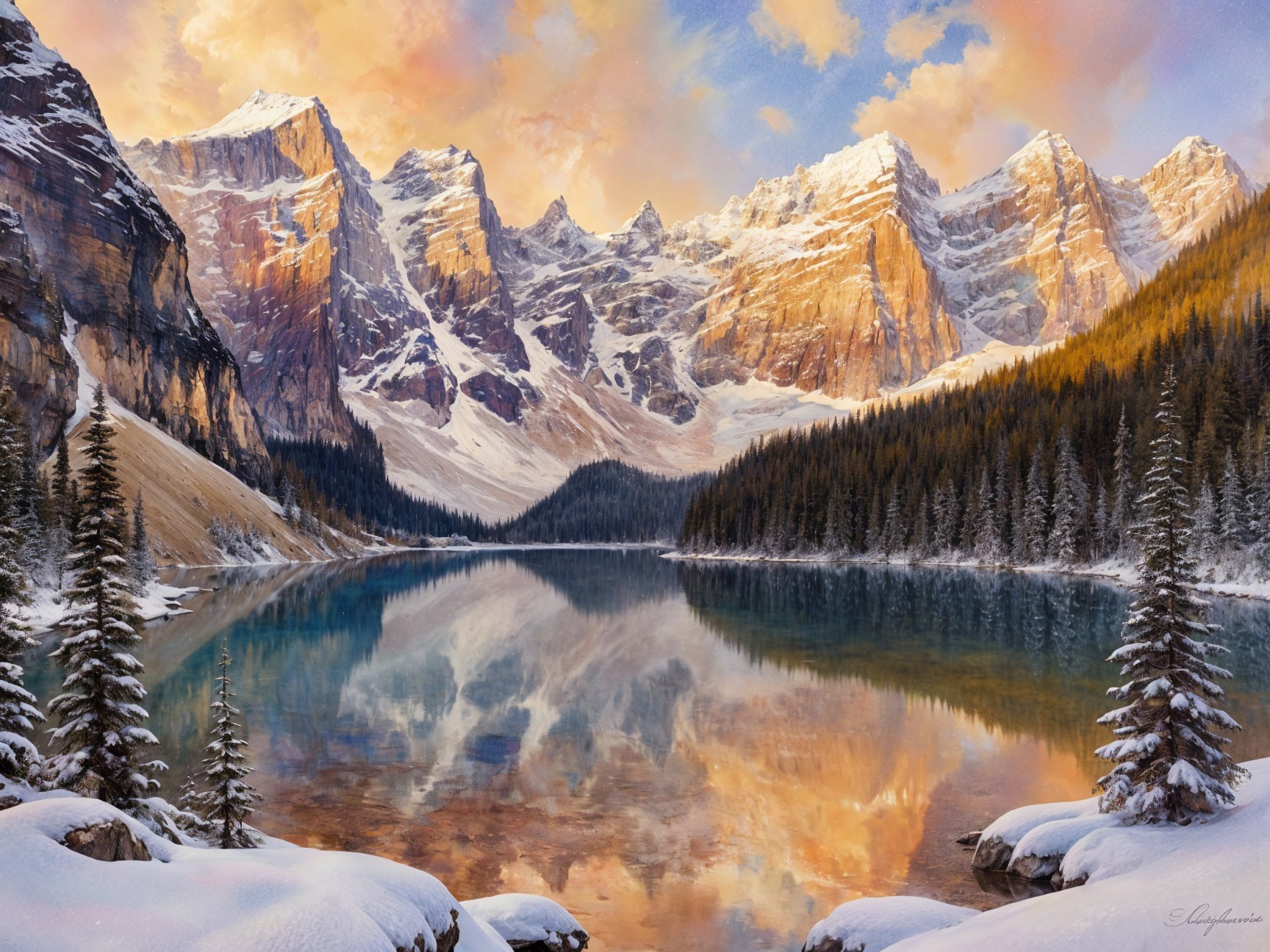 Majestic Mountain Landscape with Serene Lake Reflection