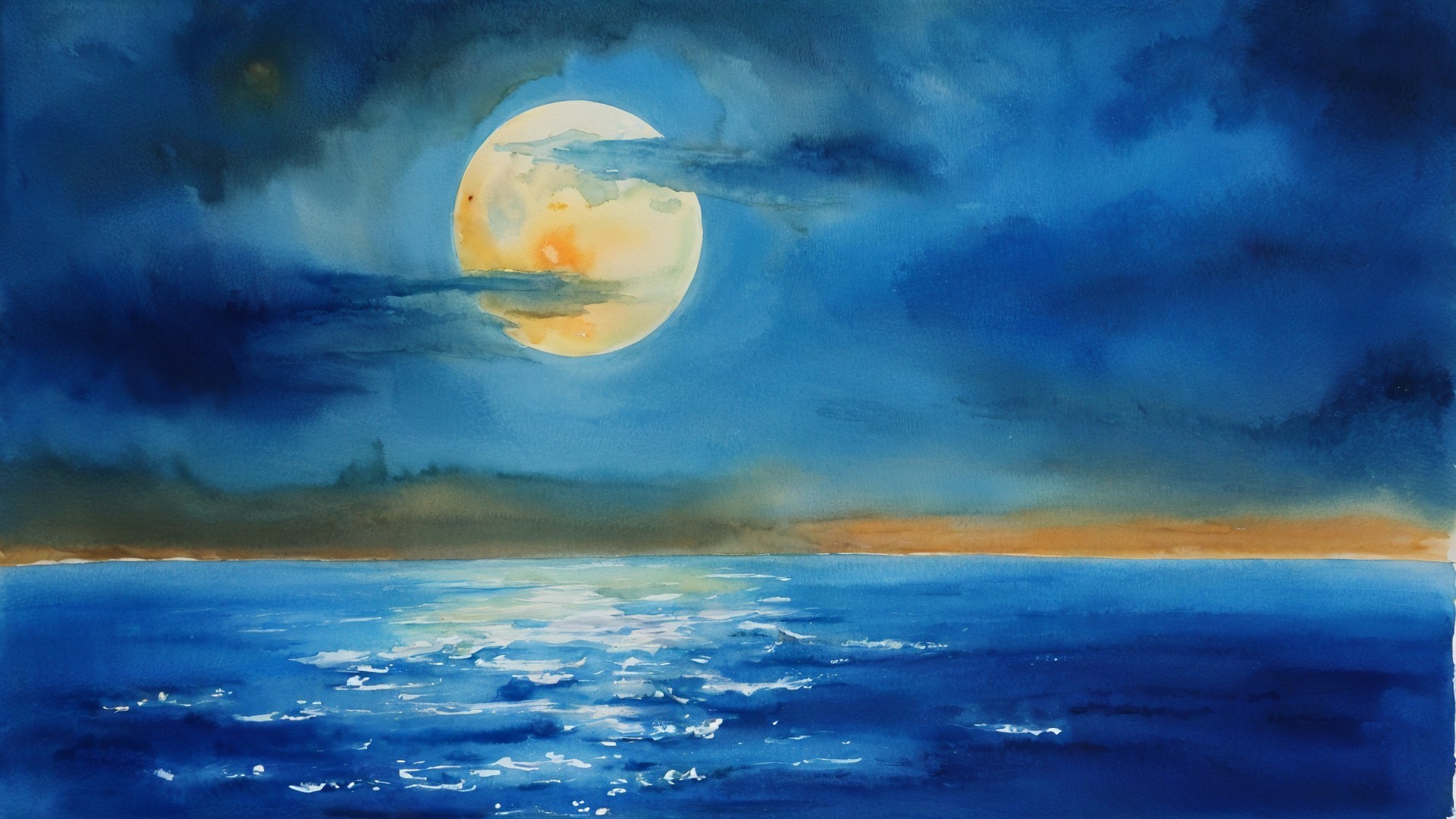 Serene Night Ocean Landscape with Luminous Moon