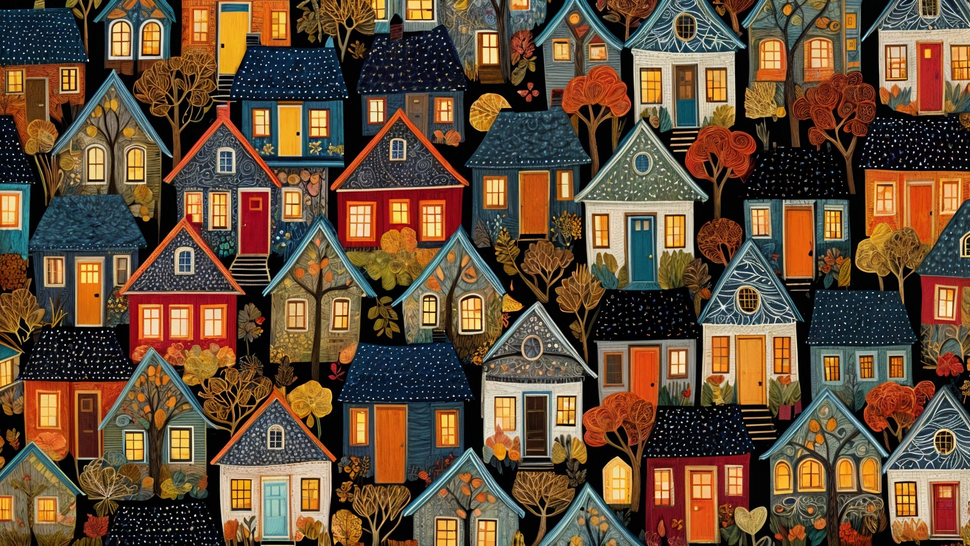 Whimsical Illustration of a Vibrant Neighborhood Scene