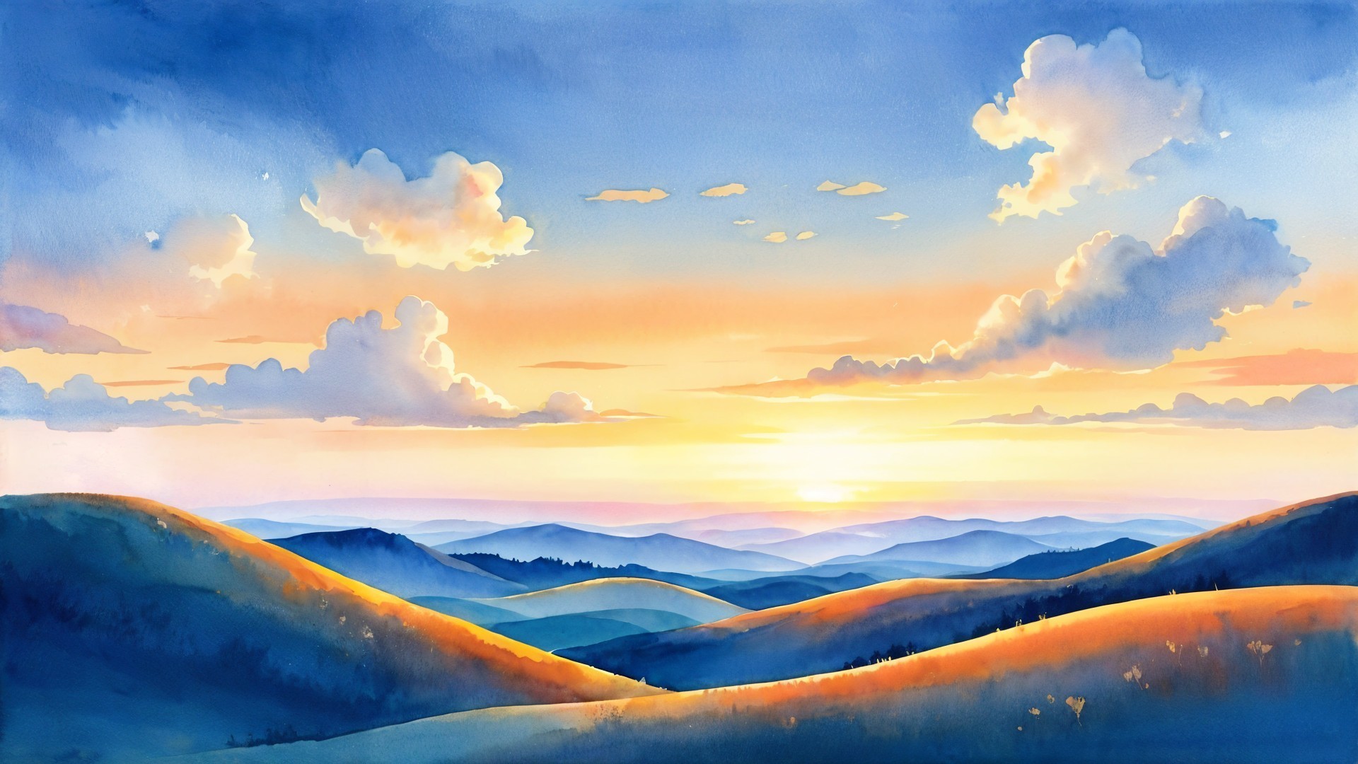 Serene Landscape of Rolling Hills at Sunrise