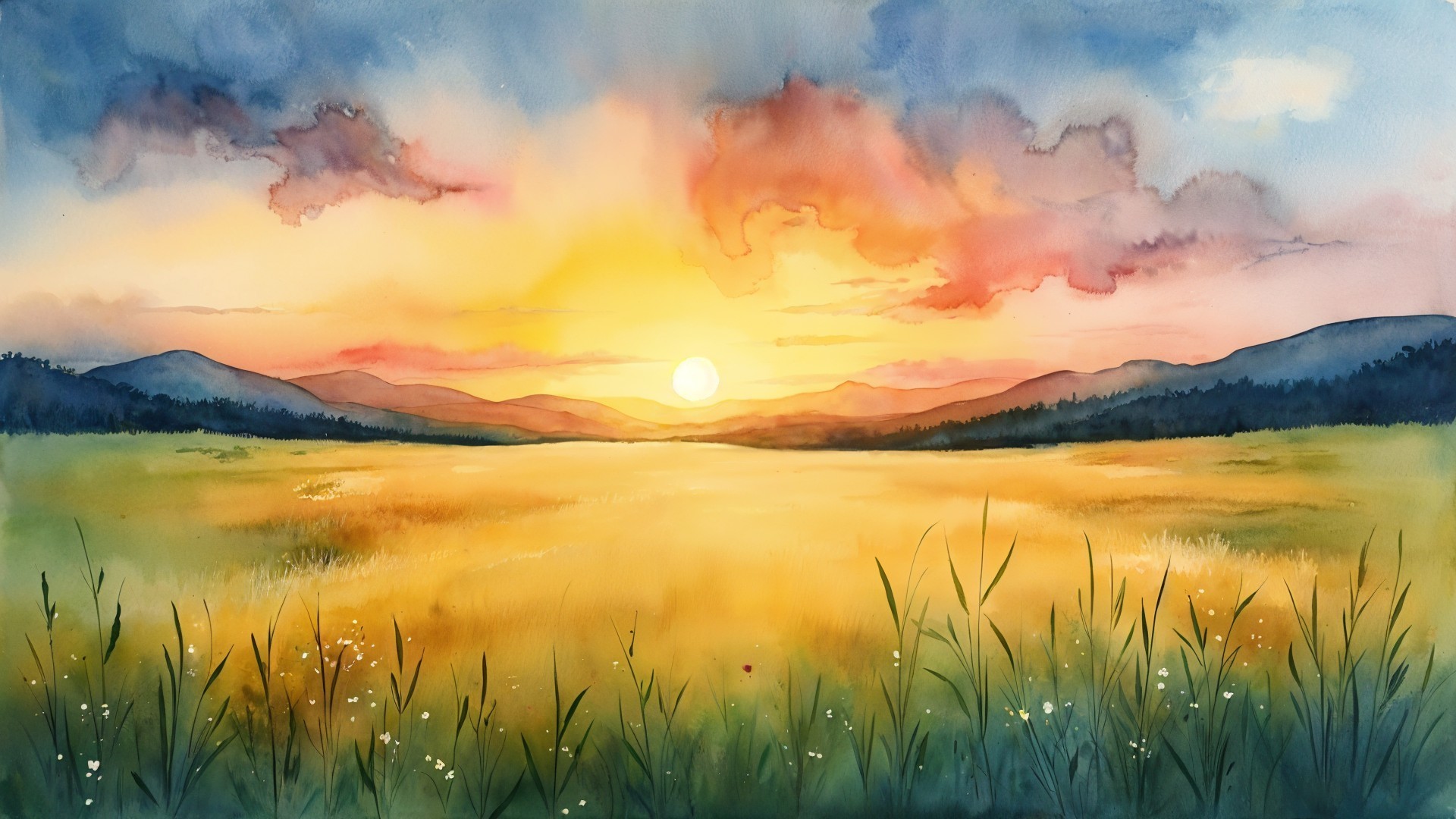 Serene Sunset Landscape with Vibrant Sky Colors