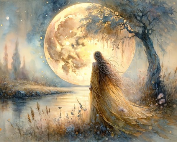 Dreamlike Scene of a Figure by a Calm River