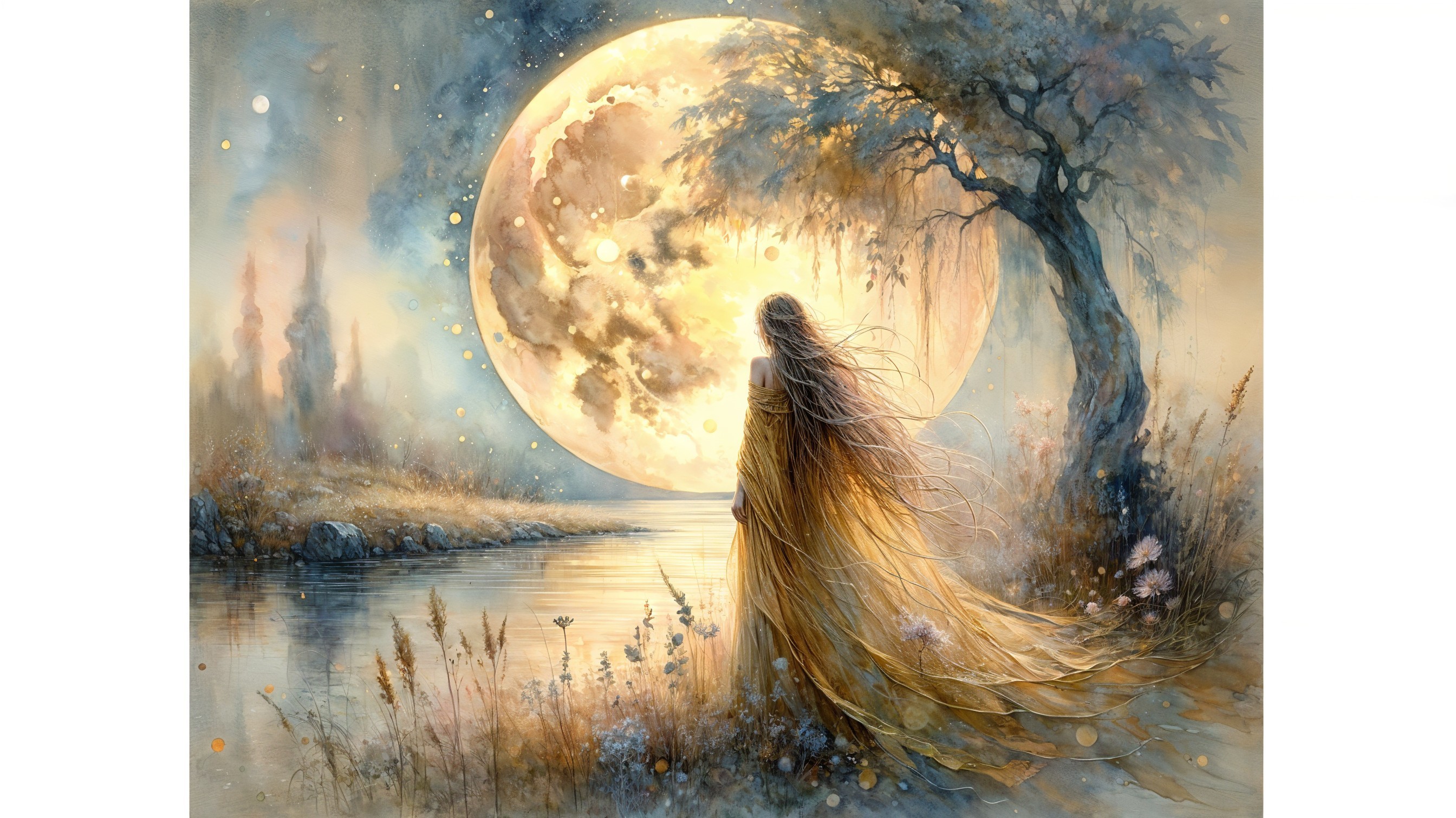 Dreamlike Scene of a Figure by a Calm River