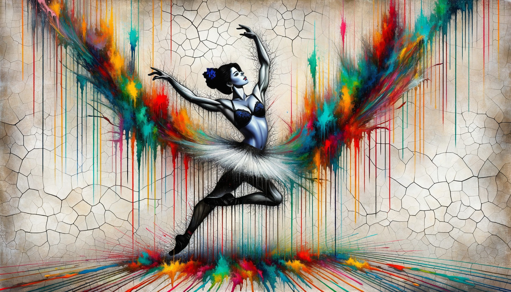 Ballerina in Mid-Leap with Colorful Background