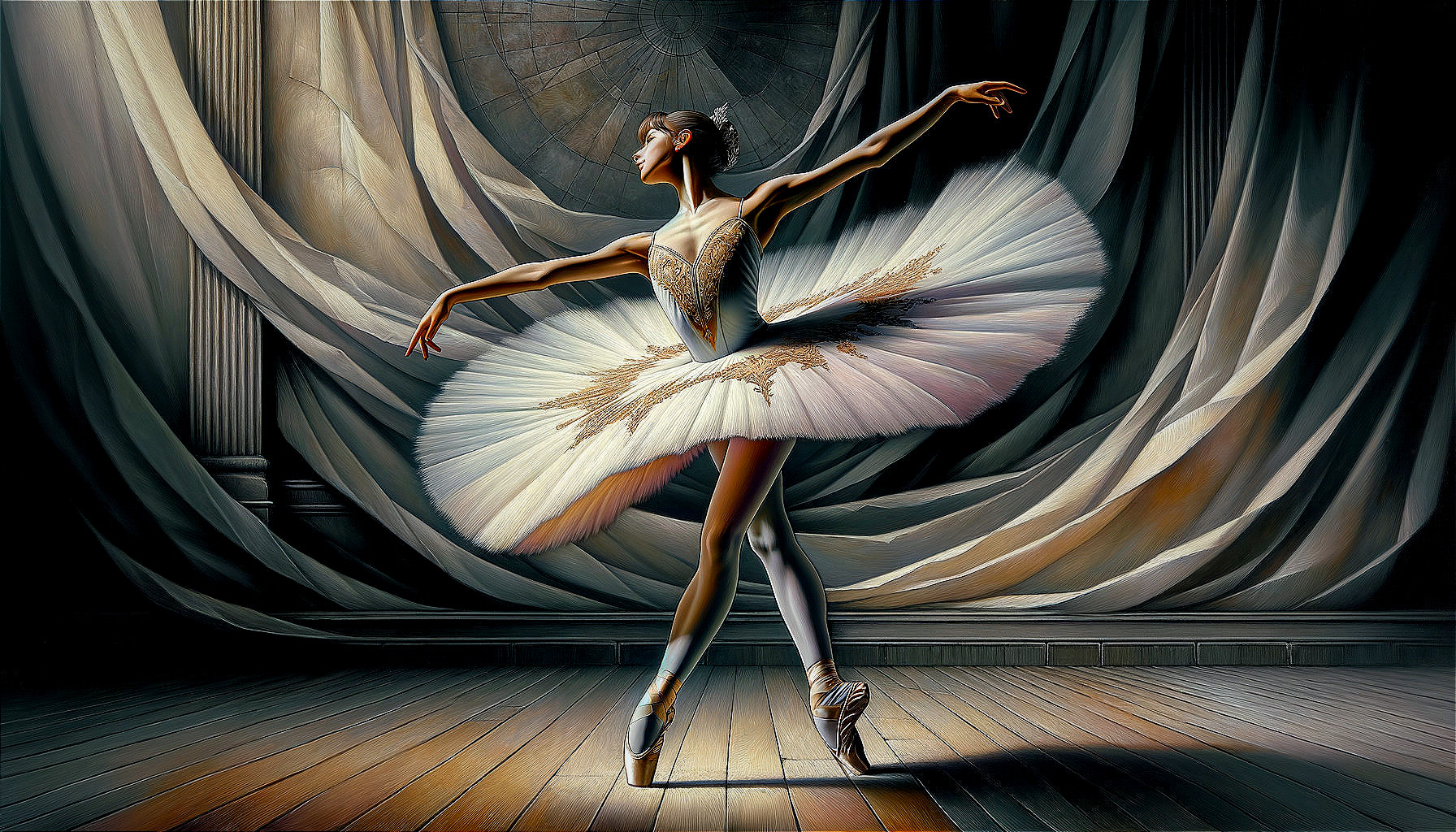Ballerina in Tutu and Pointe Shoes on Stage