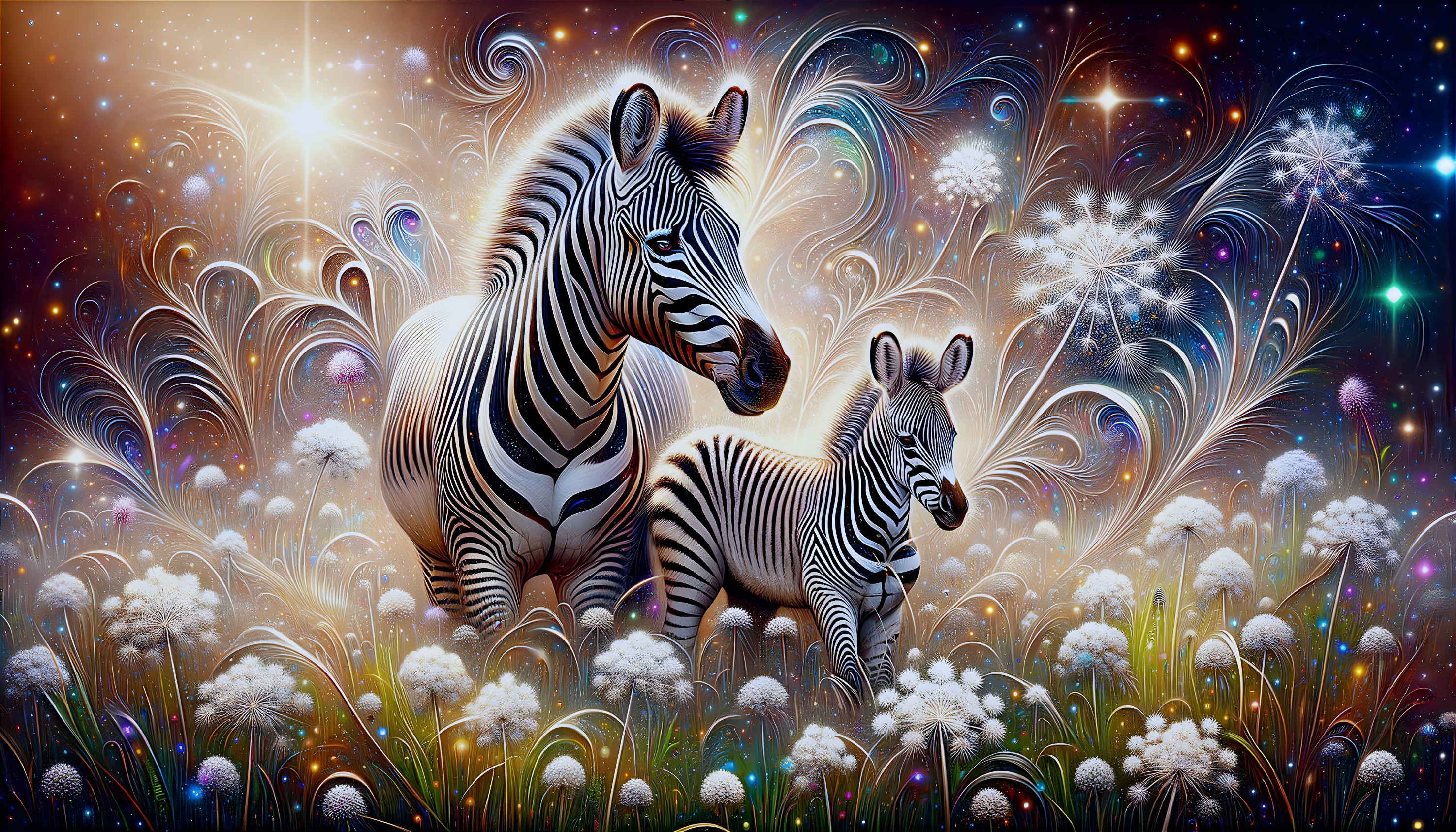 Zebra and Foal in a Dreamlike Surreal Landscape