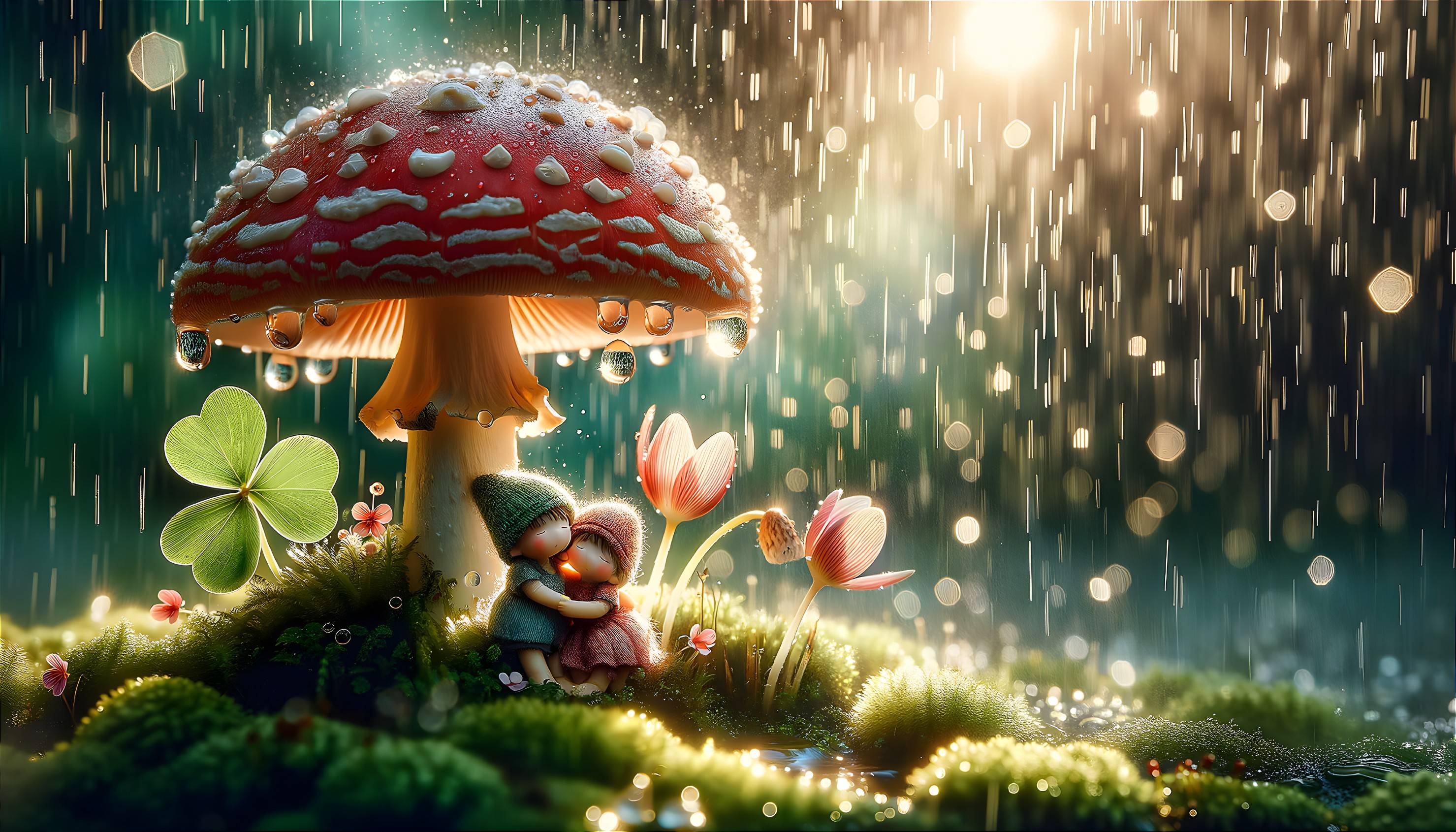 Whimsical Forest Scene with Figurines and Mushroom