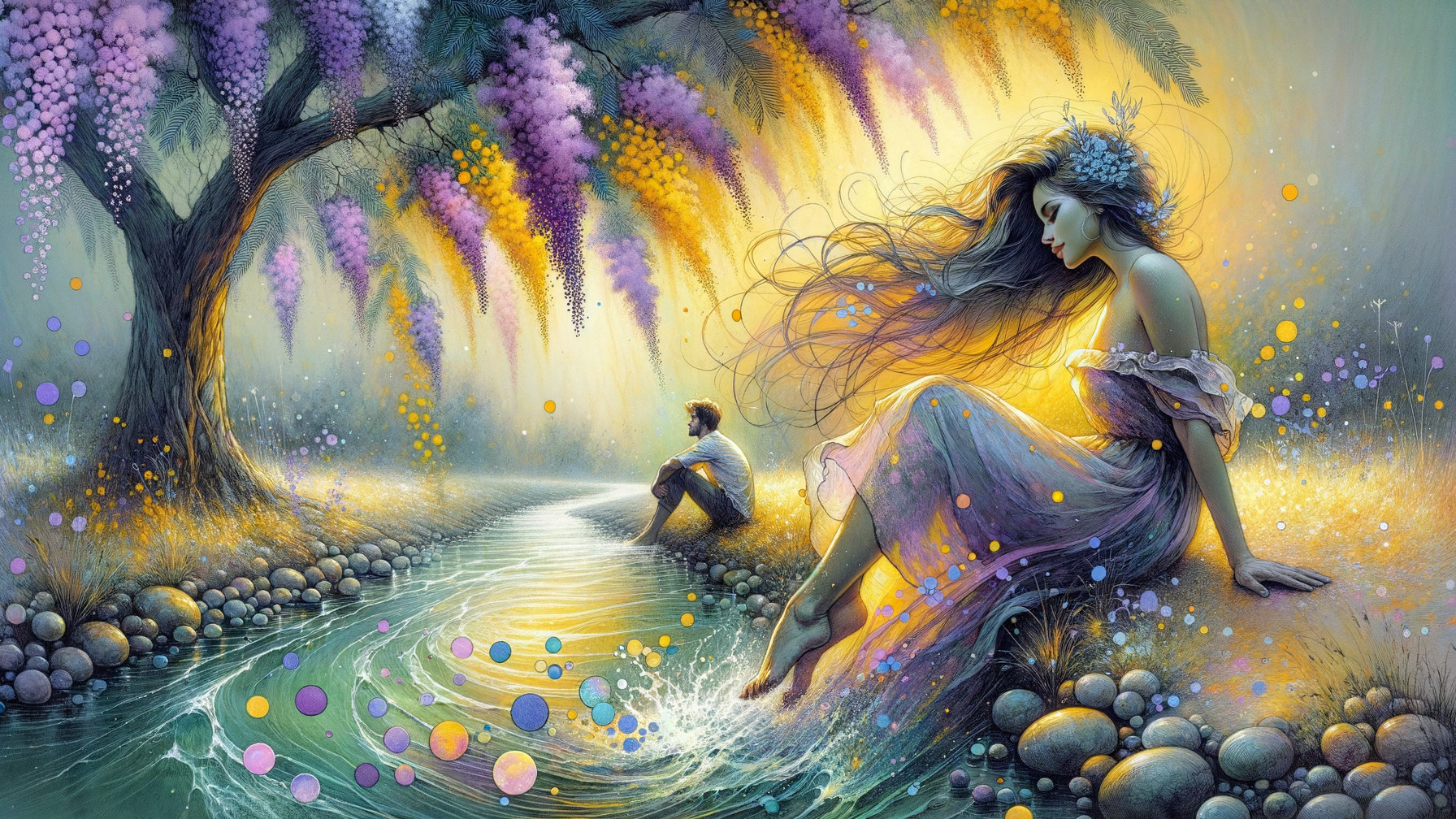 Ethereal Digital Painting of Woman by a Stream