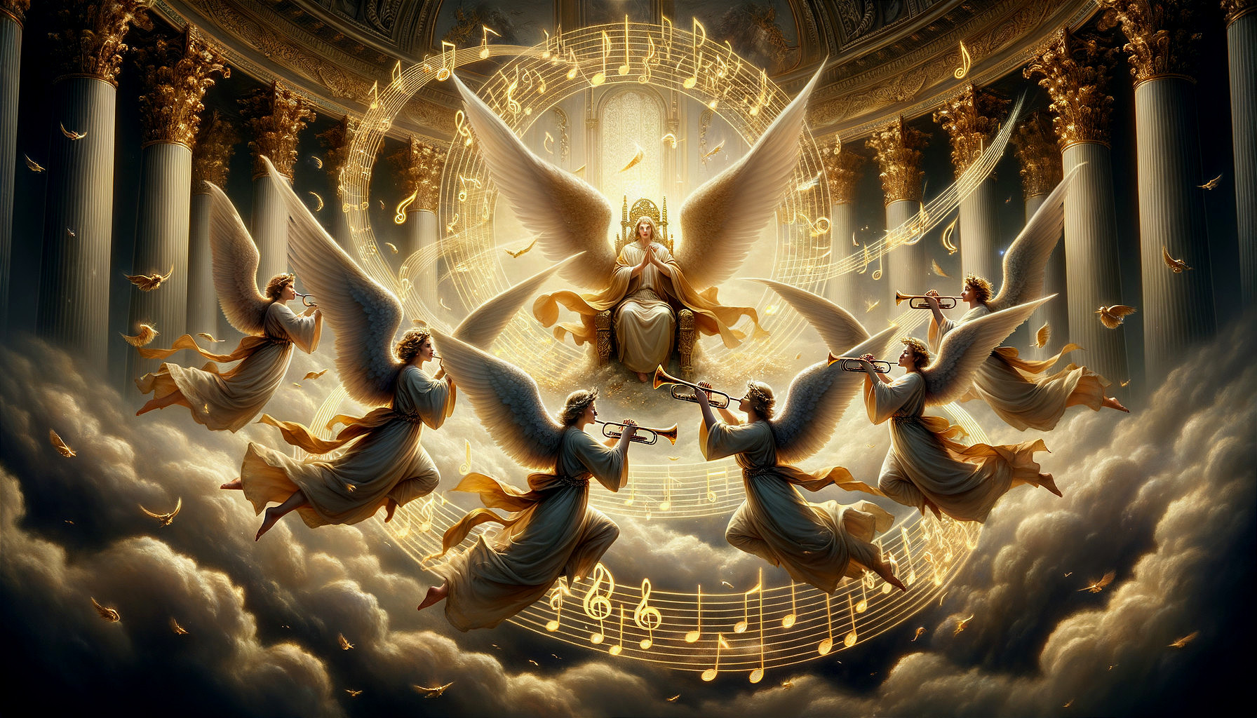 Celestial Scene with Goddess and Angels in Harmony