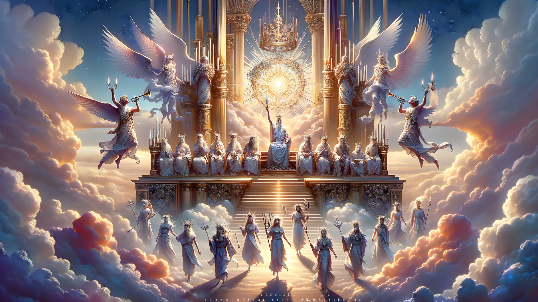 Heavenly Scene with Radiant Throne and Angelic Figures