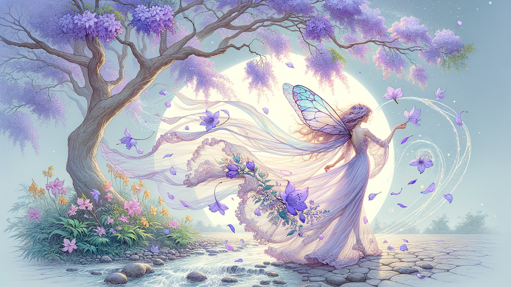 Whimsical Fairy Dancing Under a Glowing Moon