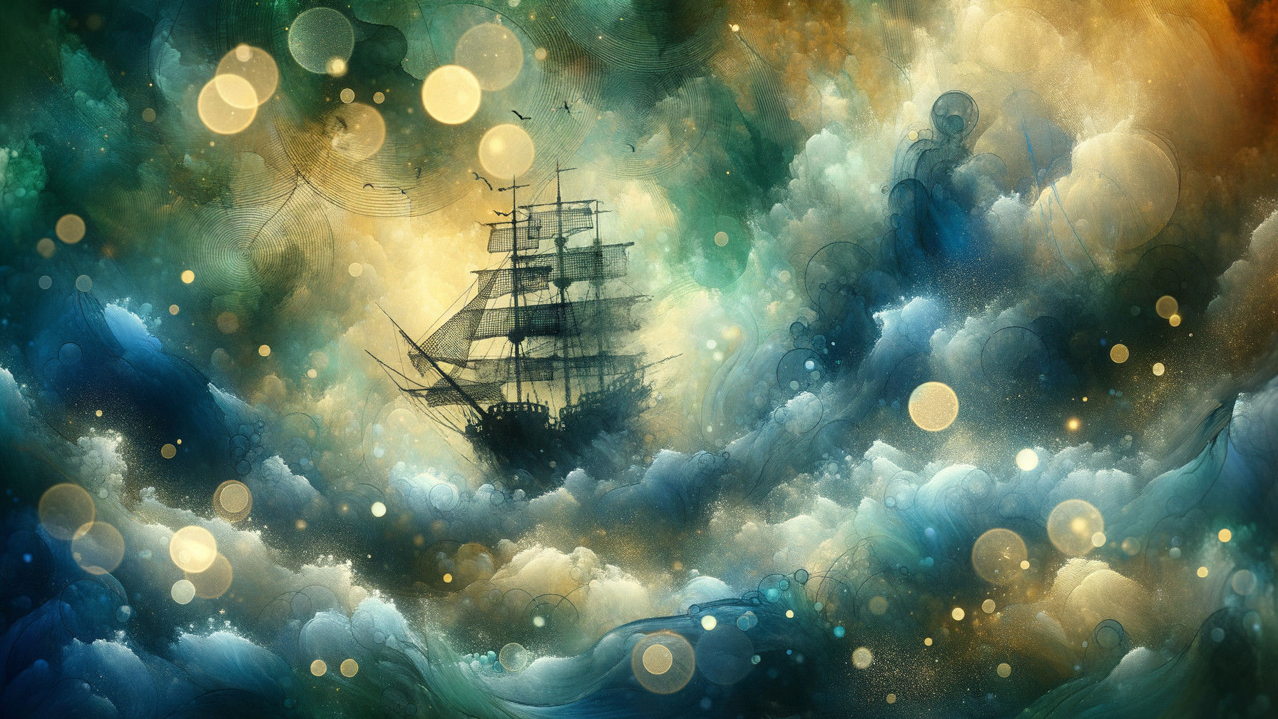 Detailed Digital Painting of a Sailing Ship in Storm